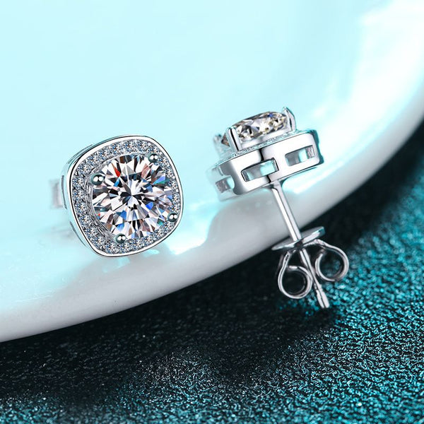 Moissanite Halo Stud Wedding Earrings