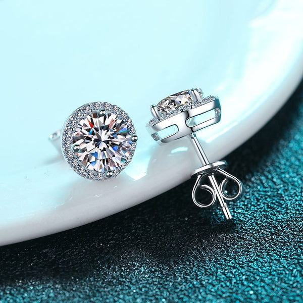 Moissanite Halo Stud Wedding Earrings