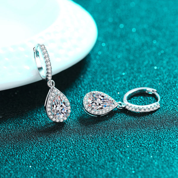 Moissanite Teardrop Drop Wedding Earrings