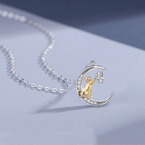 Dainty Cat Moon Star Charm Necklace