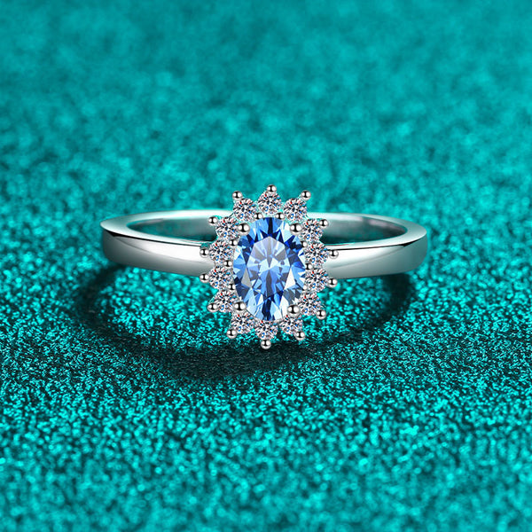 Royal Blue Moissanite Engagement Ring