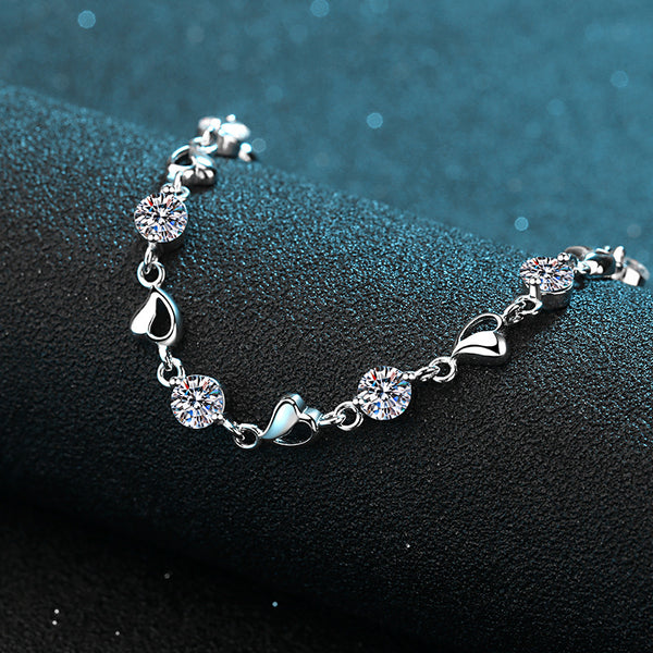 Moissanite Heart Wedding Chain Bracelet