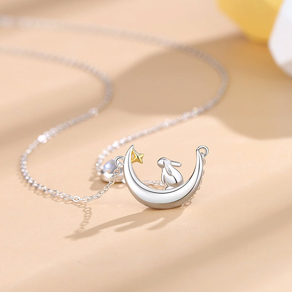 Moon Star Bunny Rabbit Necklace