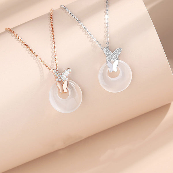 Butterfly Jade Circle Charm Wedding Necklace