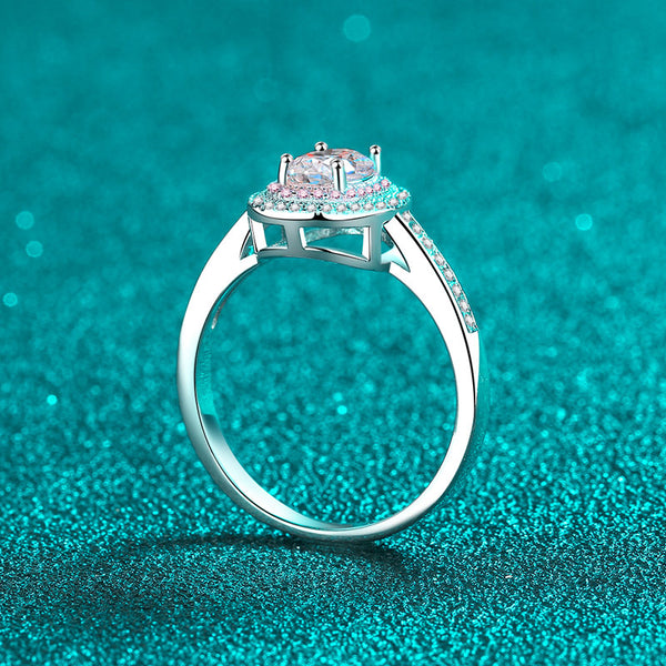 Pink Moissanite Halo Engagement Ring