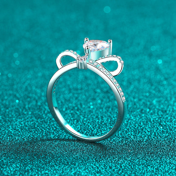 Moissanite Heart Bow Engagement Ring