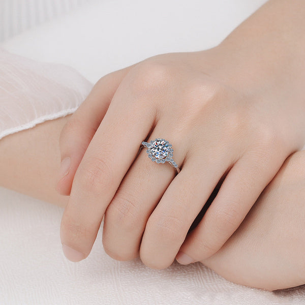 Four-Prong Moissanite Halo Engagement Ring