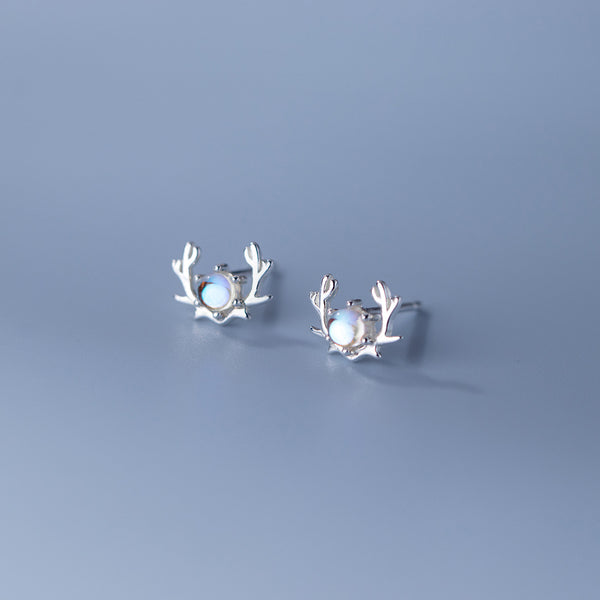 Deer Antler Moonstone Stud Earrings