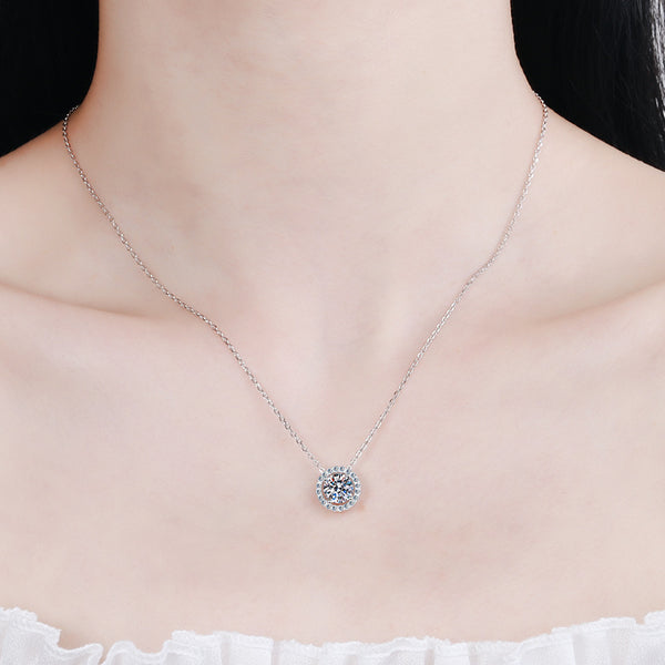 Moissanite Halo Circle Wedding Necklace