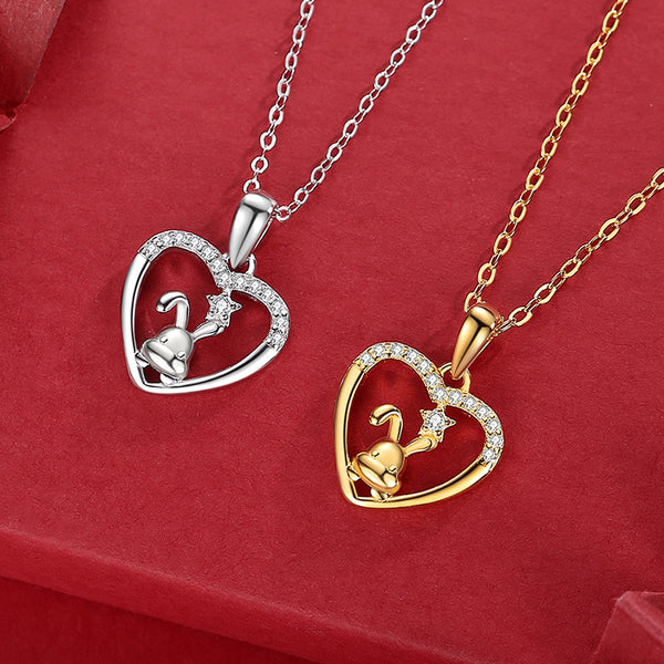 Bunny Rabbit Heart Pendant Necklace