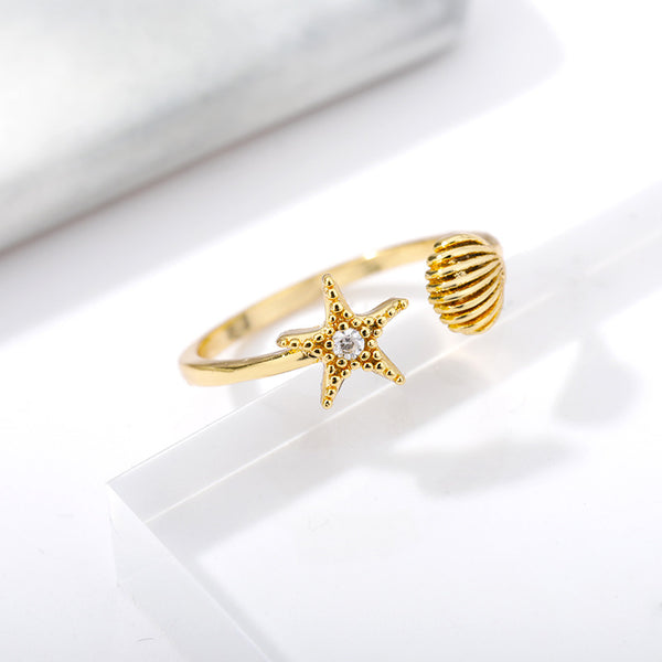 Starfish Seashell Adjustable Ring