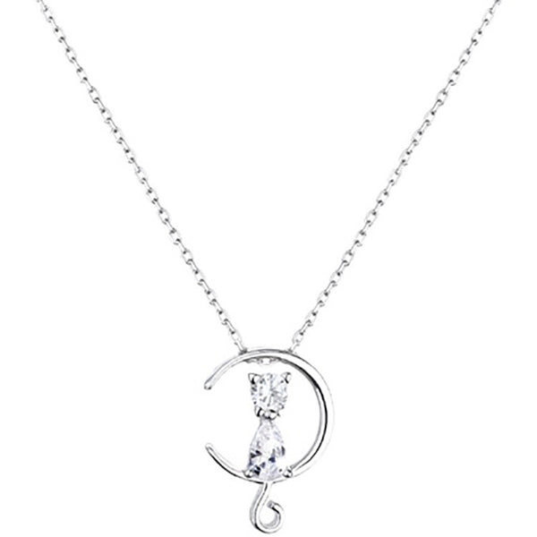 Moon Cat Moonstone Charm Necklace