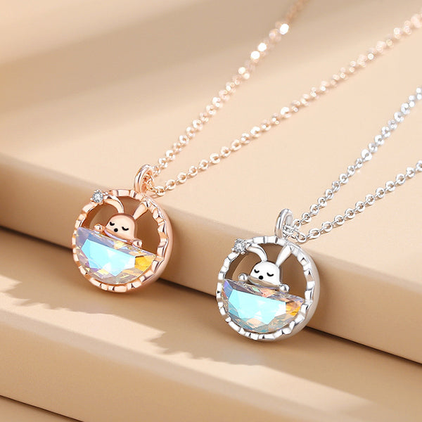 Moon Star Bunny Rabbit Moonstone Necklace