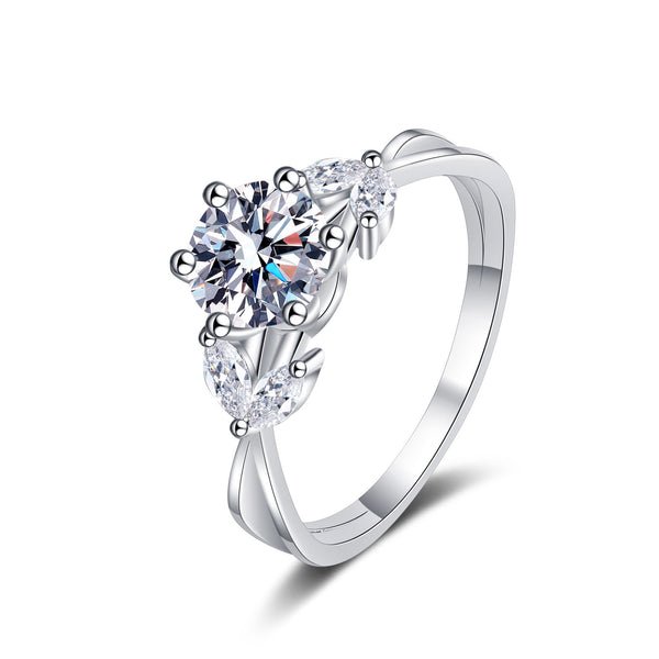 Moissanite Flower Leaf Engagement Ring