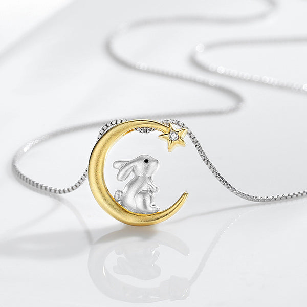 Moon Star Bunny Rabbit Charm Necklace