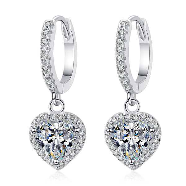 Moissanite Heart Halo Wedding Earrings