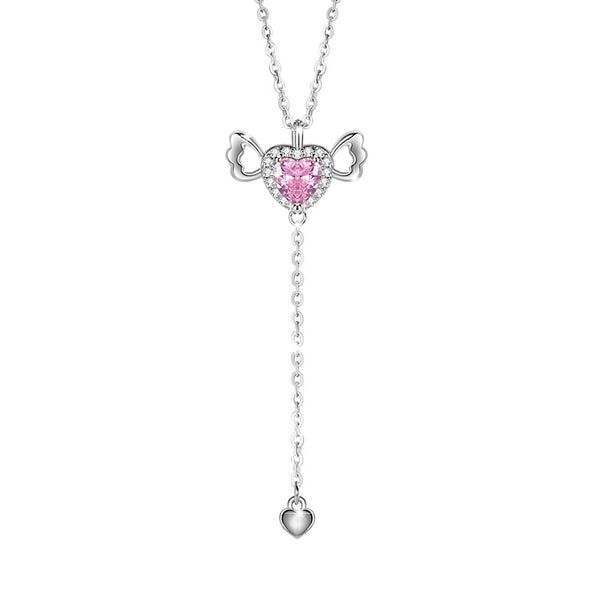 Angel Wing Pink Heart Wedding Necklace