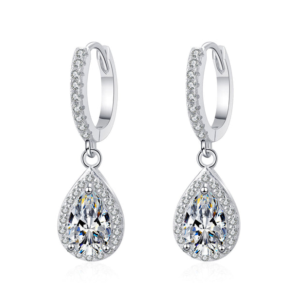 Moissanite Teardrop Drop Wedding Earrings