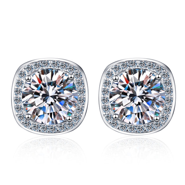 Moissanite Halo Stud Wedding Earrings