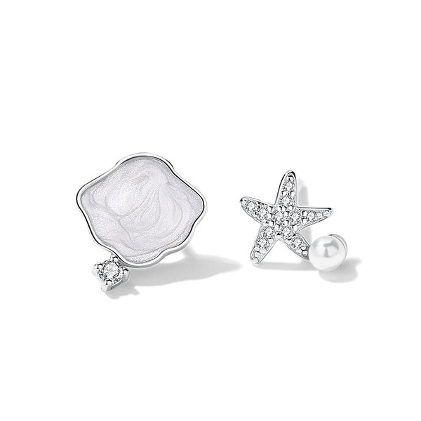 Starfish Seashell Pearl Stud Earrings