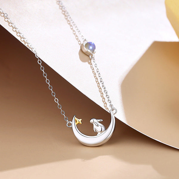 Moon Star Bunny Rabbit Necklace