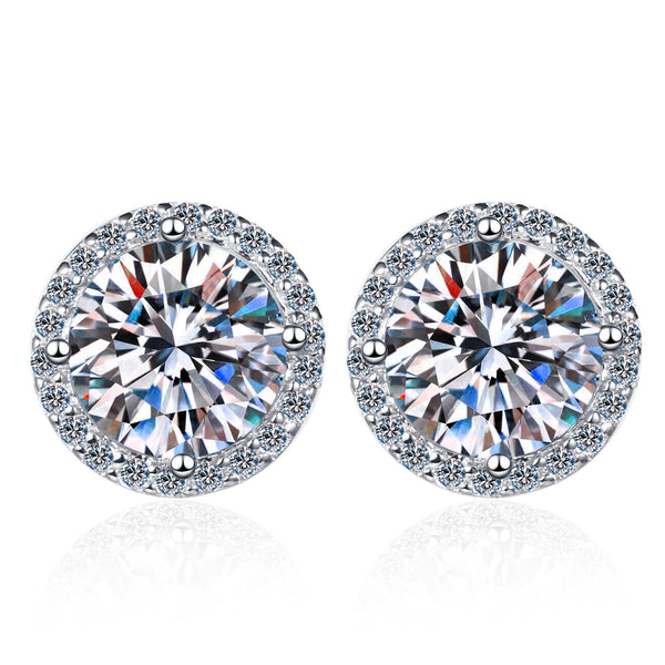 Moissanite Halo Stud Wedding Earrings