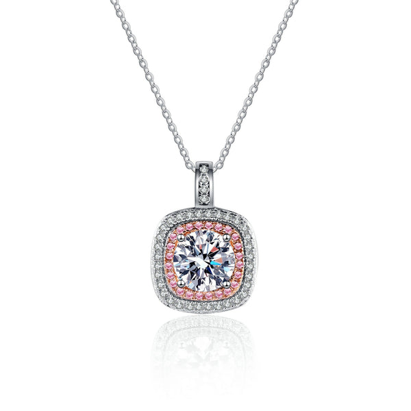 Moissanite Pink Halo Wedding Necklace