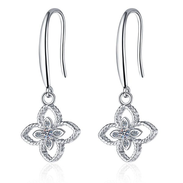 Moissanite Four Leaf Clover Hook Earrings