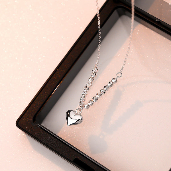 Silver Bead Heart Pendant Necklace