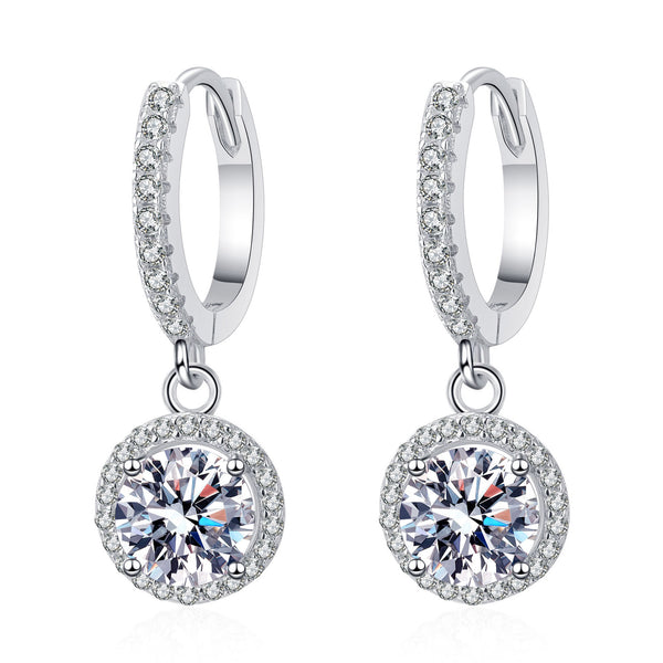 Moissanite Halo Drop Wedding Earrings