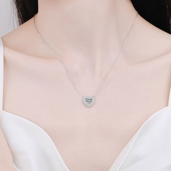 Moissanite Heart Halo Wedding Necklace