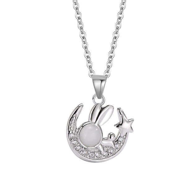 Moon Bunny Rabbit Necklace