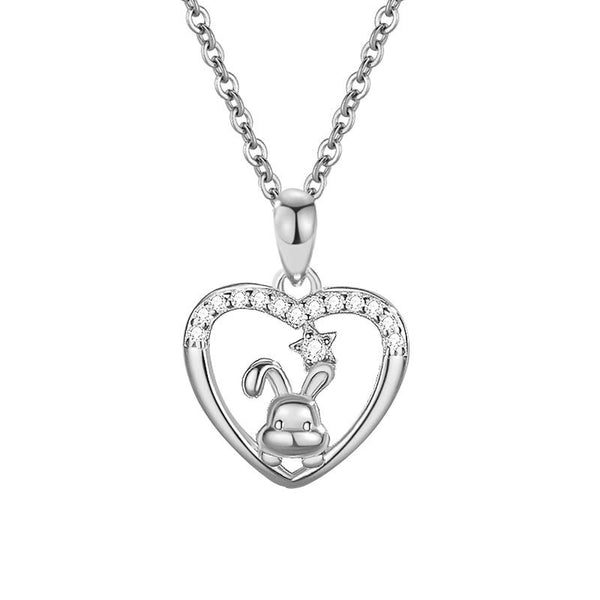 Bunny Rabbit Heart Pendant Necklace