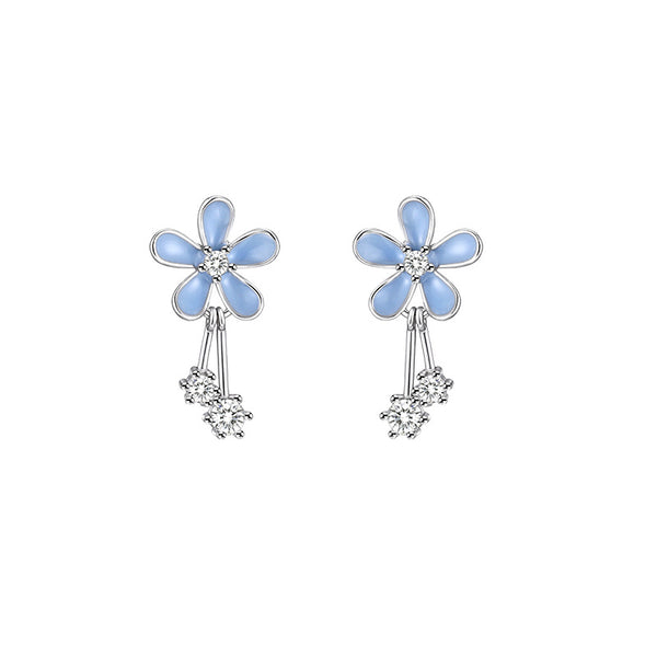 Blue Enamel Flower Dangle Drop Earrings