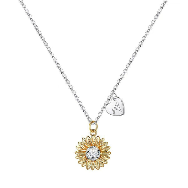 Initial Letter Sunflower Pendant Necklace