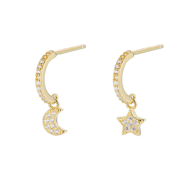 Moon Star Drop Mismatch C Hoop Earrings