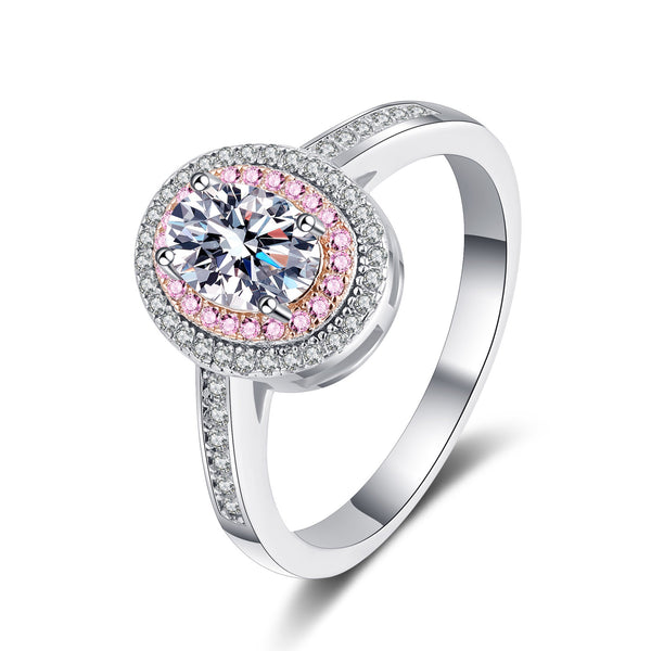 Pink Moissanite Halo Engagement Ring