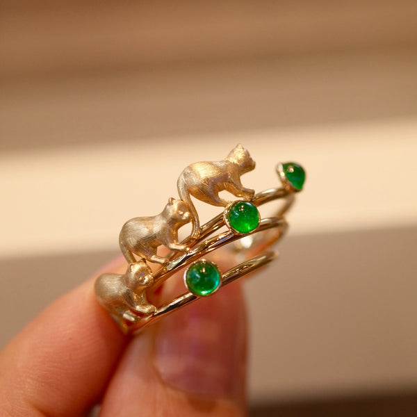 Cat Green Color Gemstone Stacking Ring