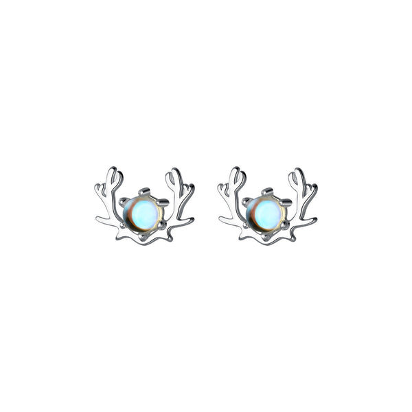 Deer Antler Moonstone Stud Earrings