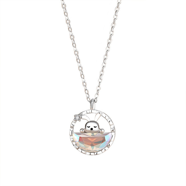 Moon Star Bunny Rabbit Moonstone Necklace