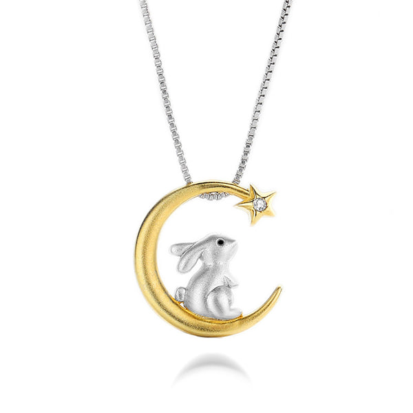 Moon Star Bunny Rabbit Charm Necklace