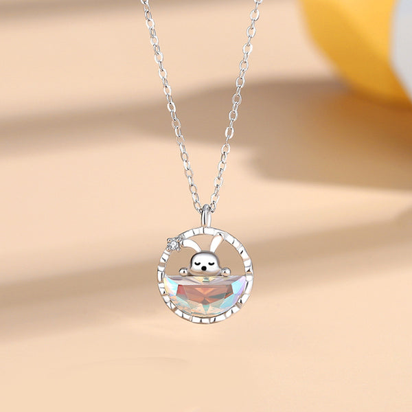 Moon Star Bunny Rabbit Moonstone Necklace