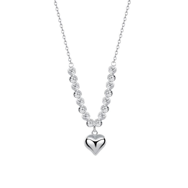 Silver Bead Heart Pendant Necklace