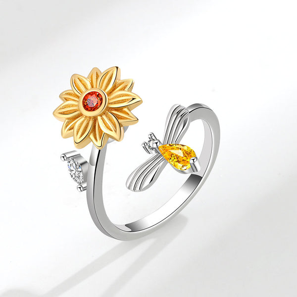 Sunflower Bee Fidget Spinner Ring