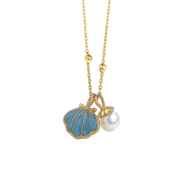 Gold Shell Pearl Charm Necklace