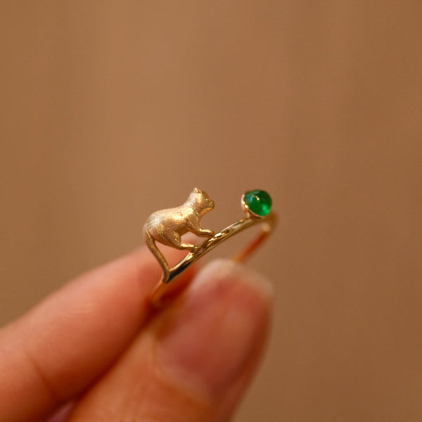 Cat Green Color Gemstone Stacking Ring