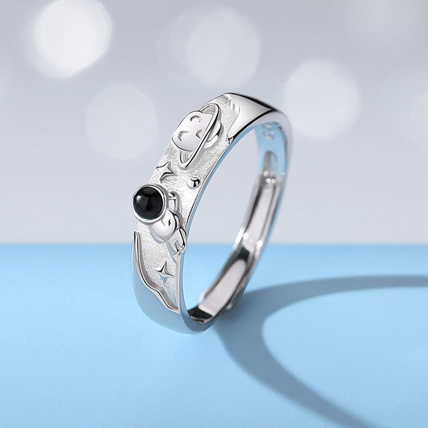 Astronaut Planet Space Matching Couple Ring