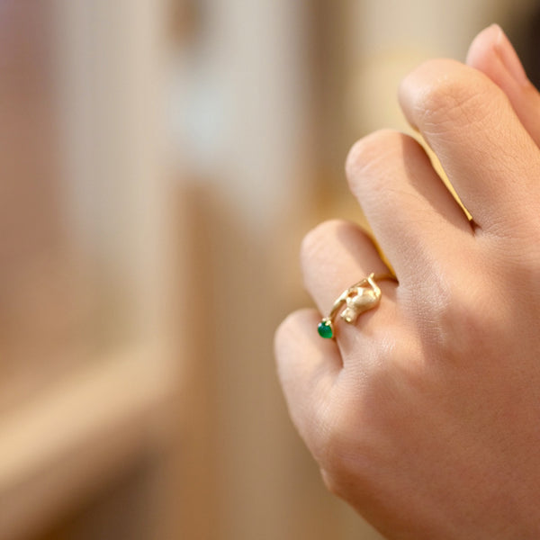 Cat Green Color Gemstone Stacking Ring