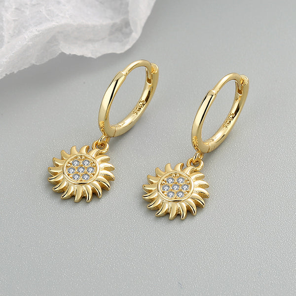 Sunflower Dangle Drop Hoop Earrings