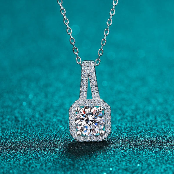 Moissanite Halo Wedding Necklace